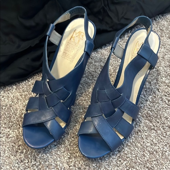 Strappy Blue Sandals with Slingback 5 inch wedge - Picture 1 of 7